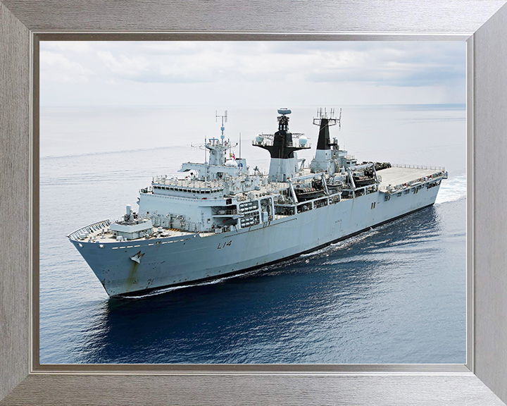 HMS Albion (L14) Royal Navy Albion Class Amphibious Ship High Starboard Bow View at Sea Photo Print Wall Art Decor Posters, Prints, & Visual Artwork Hampshire Prints 10 x 8 Silver Frame No