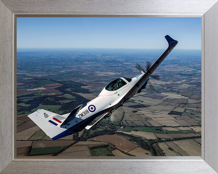 RAF Grob Prefect T1 in flight Photo Print - Royal Air Force Aircraft Hampshire Prints 10 x 8 Silver Frame No