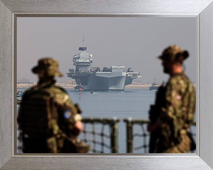 HMS Prince of Wales (R09) Photo Print - Suez Canal - Royal Navy Queen Elizabeth Class Aircraft Carrier Hampshire Prints 10 x 8 Silver Frame No