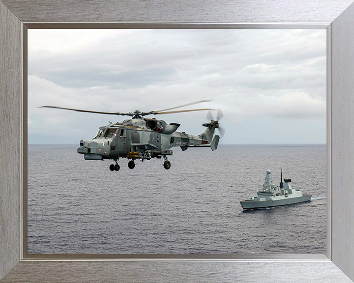 HMS Defender (D36) Photo Print - With Wildcat 2021 - Royal Navy Type 45 Destroyer Hampshire Prints 10 x 8 Silver Frame No