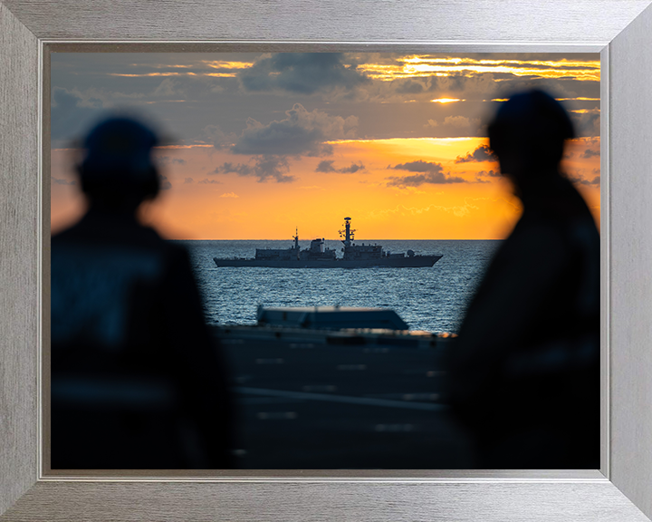 HMS Richmond (F239) Photo Print - From HMS Prince of Wales 2025 - Royal Navy Type 23 Frigate Hampshire Prints 10 x 8 Silver Frame No