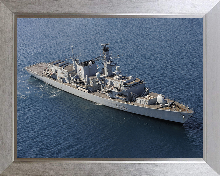 HMS Argyll (F231) Photo Print - Starboard View 2004 - Royal Navy Type 23 Frigate Hampshire Prints 10 x 8 Silver Frame No