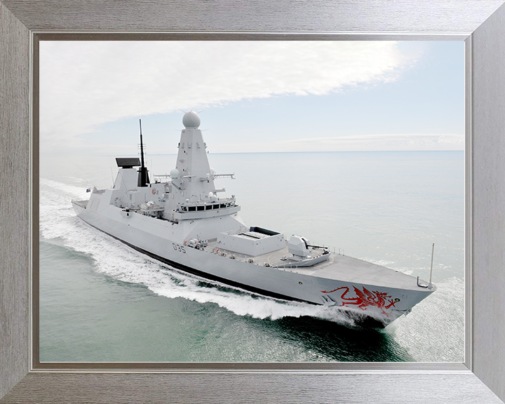 HMS Dragon (D35) Royal Navy Type 45 Destroyer High Starboard Bow View Photo Print Wall Art Decor Posters, Prints, & Visual Artwork Hampshire Prints 10 x 8 Silver Frame No