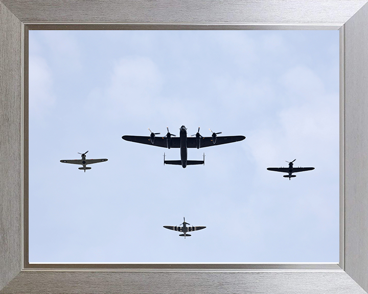 RAF Lancaster Spitfire hurricane Flyover Photo Print - Royal Air Force Aircraft Hampshire Prints 10 x 8 Silver Frame No
