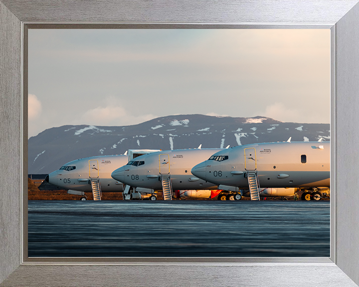 RAF Poseidon MRA1 (P8A) parked on the apron Royal Air Force Aircraft Photo Print Wall Art Aviation Decor UK Posters, Prints, & Visual Artwork Hampshire Prints 10 x 8 Silver Frame No