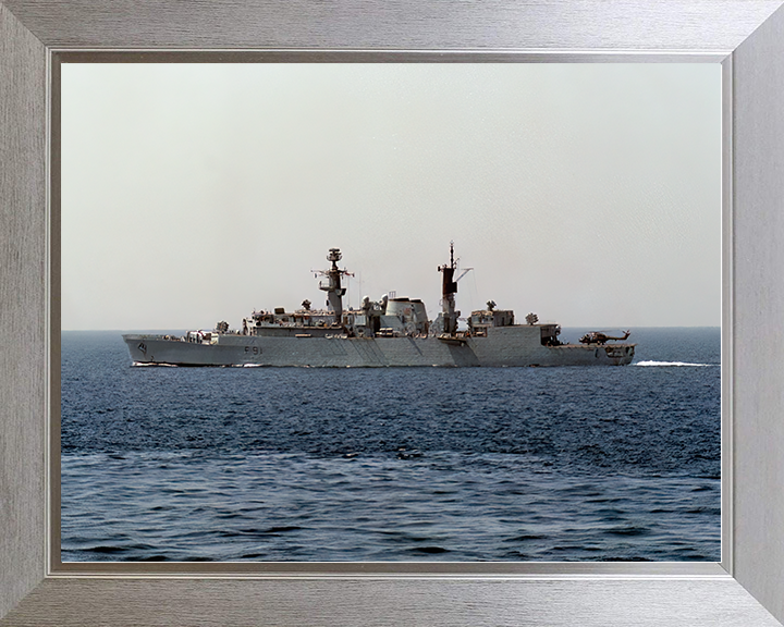HMS Brazen (F91) Royal Navy Type 22 Frigate Port Beam View at Sea Photo Print Wall Art Decor Posters, Prints, & Visual Artwork Hampshire Prints 10 x 8 Silver Frame No