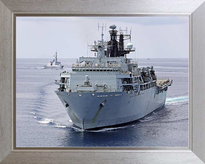 HMS Albion (L14) Royal Navy Albion Class Amphibious Ship High Port Bow View Photo Print Wall Art Naval Decor Posters, Prints, & Visual Artwork Hampshire Prints 10 x 8 Silver Frame No