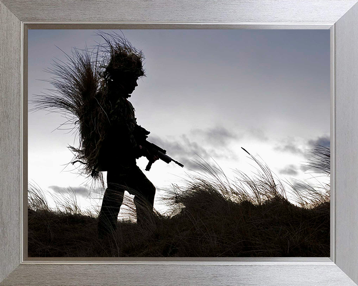 RAF Regiment Gunner Silhouette Photo Print - Royal Air Force Hampshire Prints 10 x 8 Silver Frame No