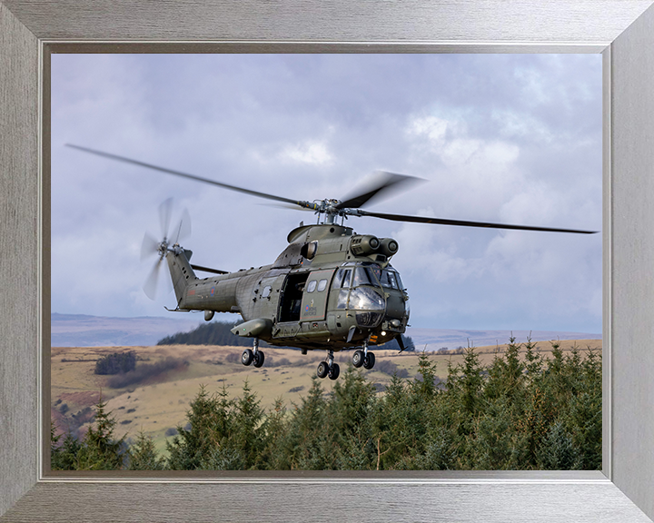 RAF Puma HC2 Helicopter in flight Photo Print - Royal Air Force Aircraft Hampshire Prints 10 x 8 Silver Frame No