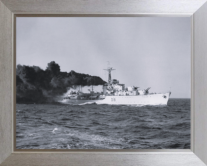 HMS St. Kitts (D18) Photo Print - At Sea 1951 - Royal Navy Battle Class Destroyer Posters, Prints, & Visual Artwork Hampshire Prints 10 x 8 Silver Frame No