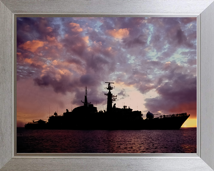 HMS Active (F171) Royal Navy Type 21 Frigate Photo Print at Sunset Warship Wall Art Posters, Prints, & Visual Artwork Hampshire Prints 10 x 8 Silver Frame No