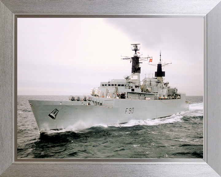 HMS Brilliant (F90) Royal Navy Type 22 Frigate At Sea Port Bow View Photo Print Wall Art Naval Decor Posters, Prints, & Visual Artwork Hampshire Prints 10 x 8 Silver Frame No