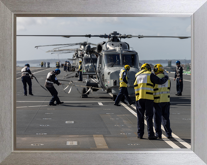 Helicopter Embark HMS Prince of Wales 2025 Photo Print - Royal Navy Aircraft Hampshire Prints 10 x 8 Silver Frame No