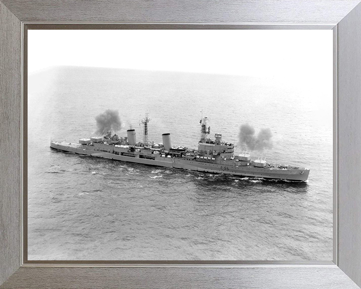 HMS Belfast (C35) Photo Print - Firing a Broadside - Royal Navy Town Class Light Cruiser Posters, Prints, & Visual Artwork Hampshire Prints 10 x 8 Silver Frame No