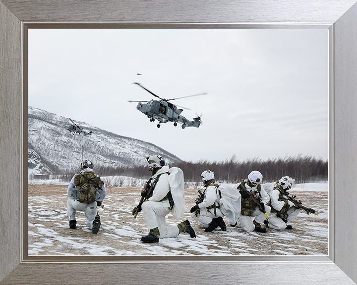 Royal Marines With Wildcat Helicopters in Norway Photo Print 40 Commando Wall Art Military Poster Posters, Prints, & Visual Artwork Hampshire Prints 10 x 8 Silver Frame No