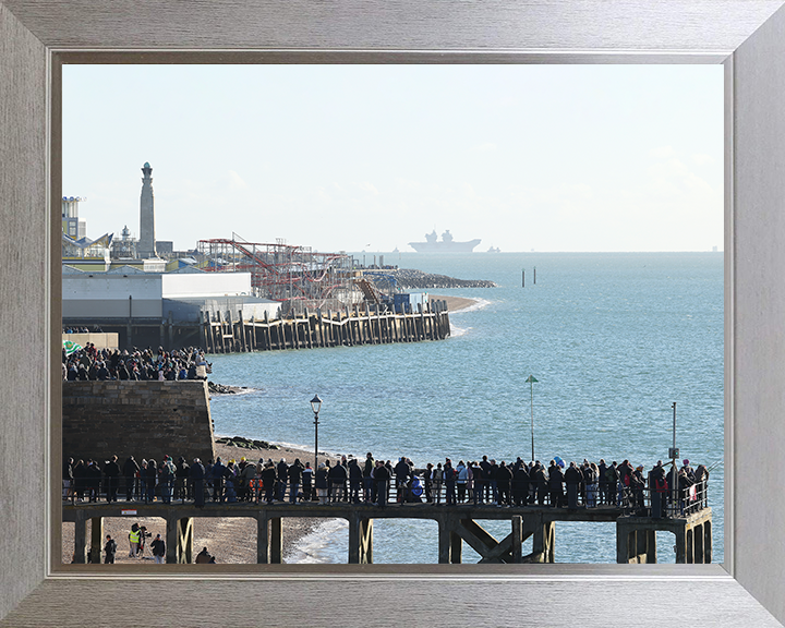 HMS Prince of Wales (R09) Photo Print - Southsea 2025 - Royal Navy Queen Elizabeth Class Aircraft Carrier Posters, Prints, & Visual Artwork Hampshire Prints 10 x 8 Silver Frame No