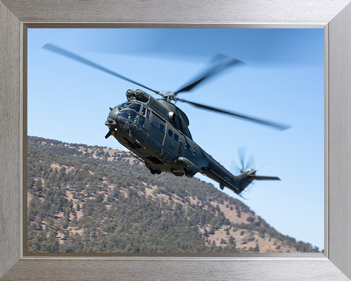 RAF Puma HC2 Helicopter in flight Photo Print - Royal Air Force Aircraft Hampshire Prints 10 x 8 Silver Frame No
