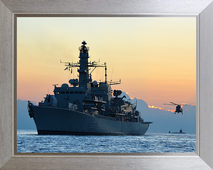 HMS Monmouth (F235) Photo Print - Sunset 2012 - Royal Navy Type 23 Frigate Hampshire Prints 10 x 8 Silver Frame No