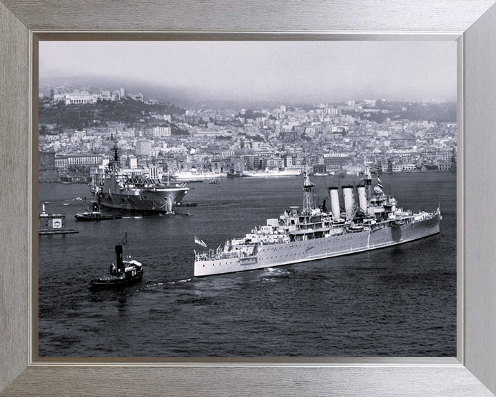 HMS Cumberland (57) Royal Navy County Class Cruiser Warship Naples 1955 Photo Print Wall Art Decor Posters, Prints, & Visual Artwork Hampshire Prints 10 x 8 Silver Frame No