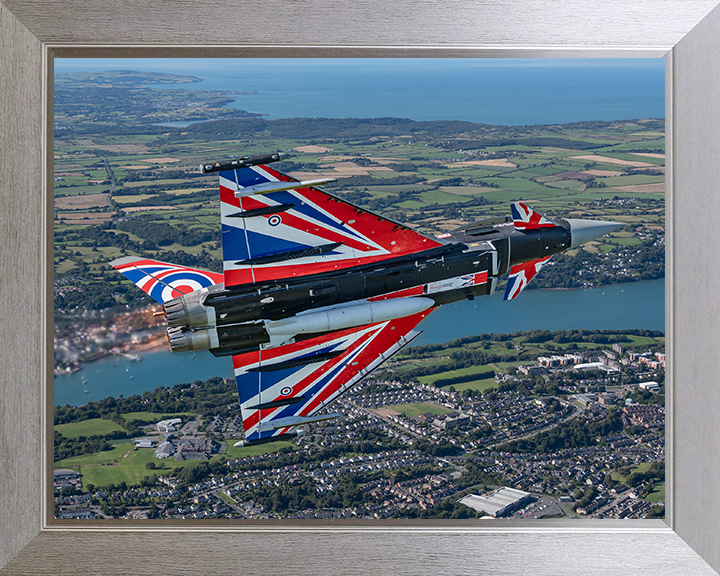 RAF Typhoon with Union Jacks Photo Print - Royal Air Force Aircraft Hampshire Prints 10 x 8 Silver Frame No