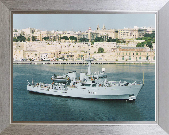 HMS Beagle H319 (A319) Royal Navy Bulldog Class Survey Vessel Leaving Harbour Photo Print Wall Art Decor Posters, Prints, & Visual Artwork Hampshire Prints 10 x 8 Silver Frame No