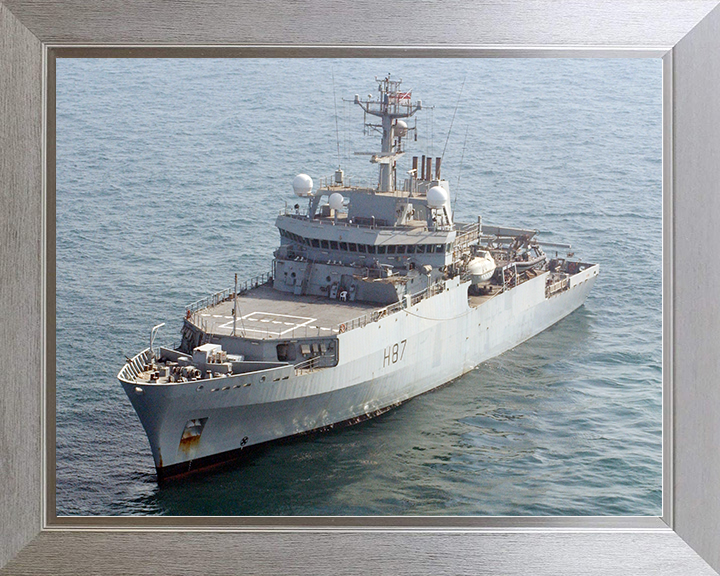 HMS Echo (H87) Royal Navy Echo Class Survey Vessel High Port Bow View Photo Print Wall Art Decor Posters, Prints, & Visual Artwork Hampshire Prints 10 x 8 Silver Frame No
