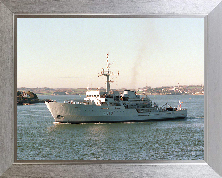 HMS Beagle (H319) Photo Print - Leaving Devonport - Royal Navy Bulldog Class Survey Vessel