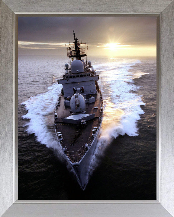 HMS Southampton (D90) Photo Print - High Bow View at Sunset - Royal Navy Type 42 Destroyer Hampshire Prints 10 x 8 Silver Frame No