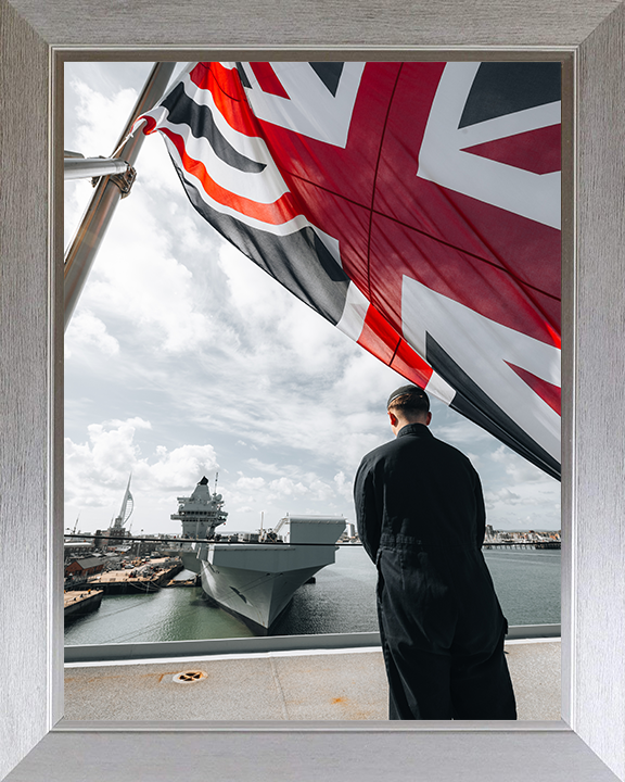 HMS Prince of Wales (R09) Photo Print - From Queen Elizabeth - Royal Navy Queen Elizabeth Class Aircraft Carrier Hampshire Prints 10 x 8 Silver Frame No