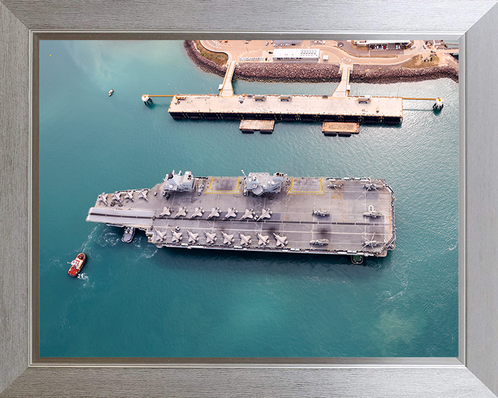 HMS Prince of Wales (R09) Photo Print - Visits Darwin 2025 - Royal Navy Queen Elizabeth Class Aircraft Carrier Hampshire Prints 10 x 8 Silver Frame No