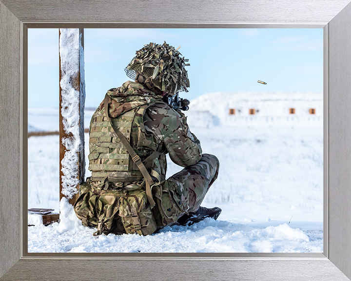 Soldier on a Snowy firing range Photo Print - British Army Hampshire Prints 10 x 8 Silver Frame No