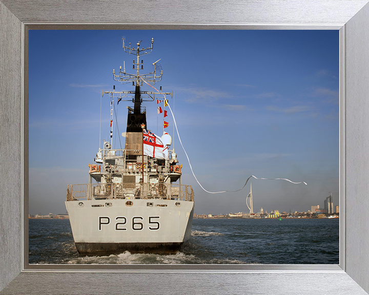 HMS Dumbarton Castle (P265) Royal Navy Castle Class Patrol Vessel Paying Off Photo Print Wall Art Decor Posters, Prints, & Visual Artwork Hampshire Prints 10 x 8 Silver Frame No
