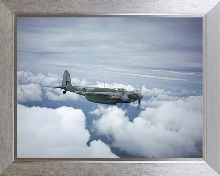 RAF De Havilland Mosquito IIF in flight Photo Print - Royal Air Force Aircraft Hampshire Prints 10 x 8 Silver Frame No