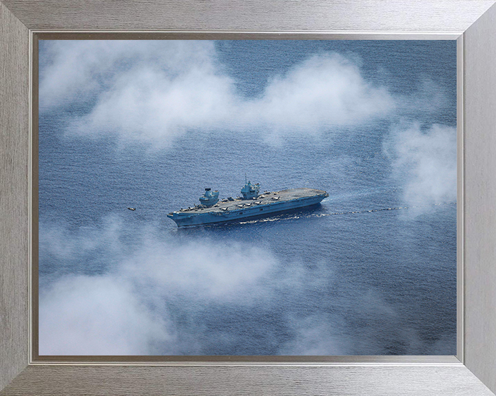 HMS Prince of Wales (R09) Photo Print - At Sea Aug 2025 - Royal Navy Queen Elizabeth Class Aircraft Carrier Hampshire Prints 10 x 8 Silver Frame No