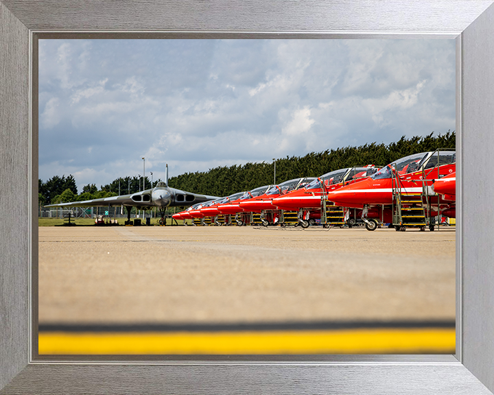 RAF Avro Vulcan Bomber with the Red Arrows Photo Print - Royal Air Force Aircraft Posters, Prints, & Visual Artwork Hampshire Prints 10 x 8 Silver Frame No