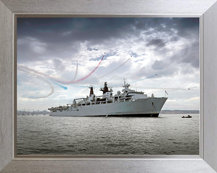 HMS Bulwark (L15) Royal Navy Albion Class Amphibious Ship With Red arrows Photo Print Wall Art Decor Posters, Prints, & Visual Artwork Hampshire Prints 10 x 8 Silver Frame No