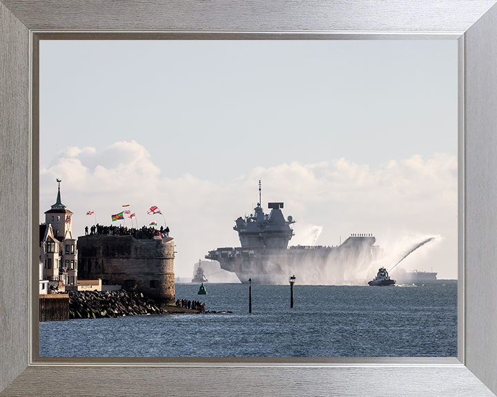 HMS Prince of Wales (R09) Photo Print - Round Tower 2025 - Royal Navy Queen Elizabeth Class Aircraft Carrier Posters, Prints, & Visual Artwork Hampshire Prints 10 x 8 Silver Frame No
