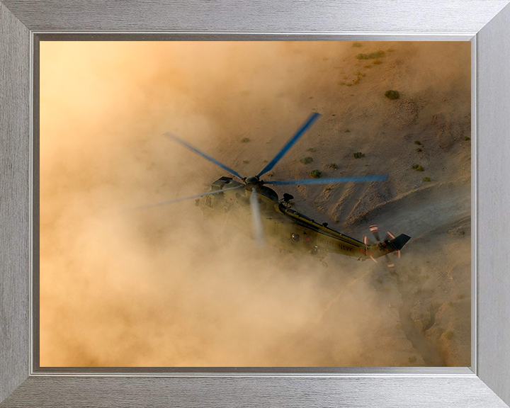 Sea King Helicopter Landing in the Desert 2013 Photo Print - Royal Navy Aircraft Posters, Prints, & Visual Artwork Hampshire Prints 10 x 8 Silver Frame No