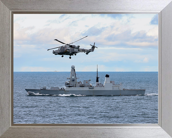 HMS Diamond (D34) Royal Navy Type 45 Destroyer With Wildcat Helicopter Photo Print Wall Art Decor Posters, Prints, & Visual Artwork Hampshire Prints 10 x 8 Silver Frame No