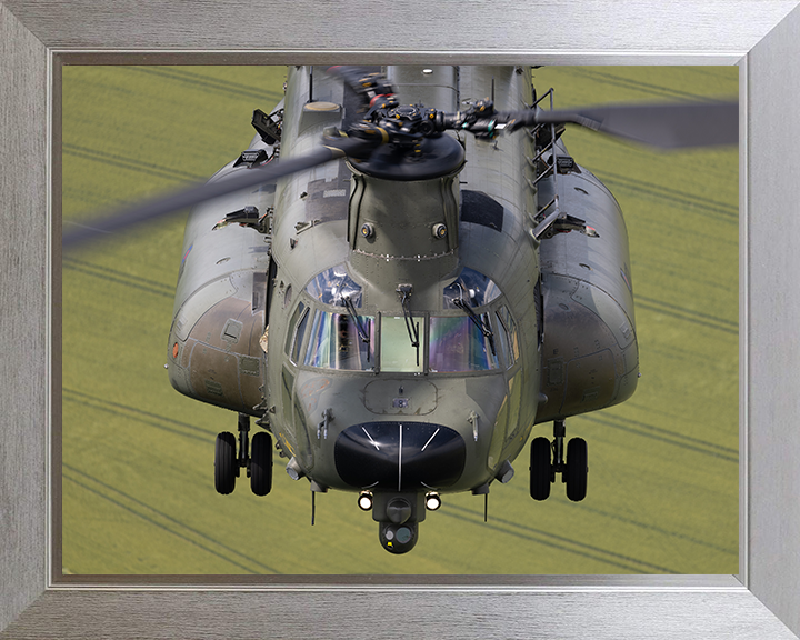 RAF Chinook Helicopter closeup Photo Print - Royal Air Force Aircraft Hampshire Prints 10 x 8 Silver Frame No