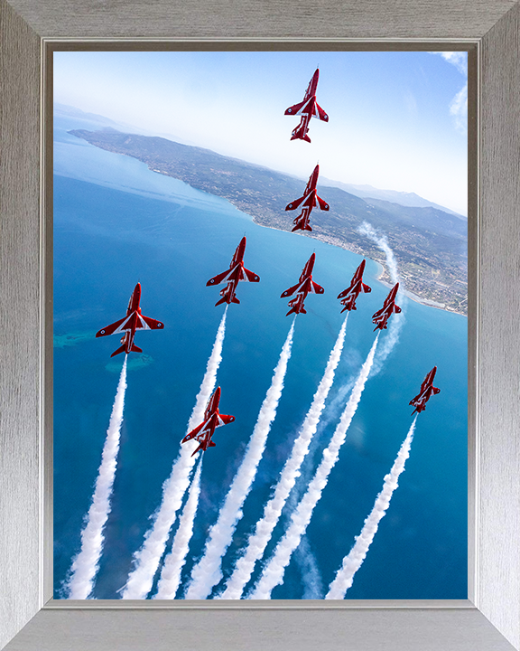 RAF Red Arrows Vertical Climb Photo Print - Royal Air Force Aircraft Hampshire Prints 10 x 8 Silver Frame No