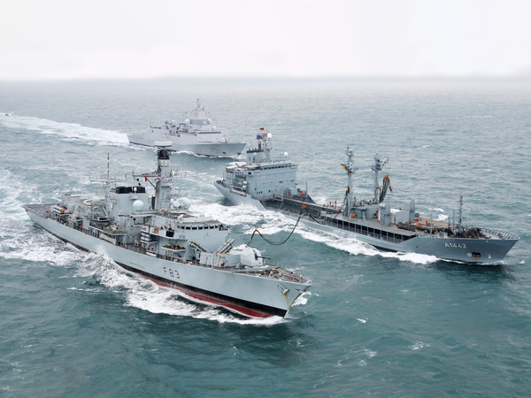 HMS St Albans F83 Type 23 Frigate January 2017 Replenishment at Sea with Hnoms Roald Amundsen