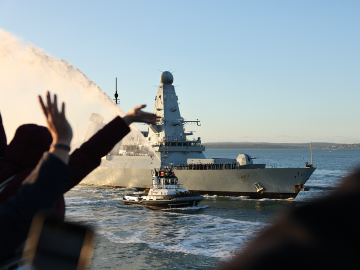 HMS Dauntless D33 Type 45 Destroyer 30 November 2025 Families Waving