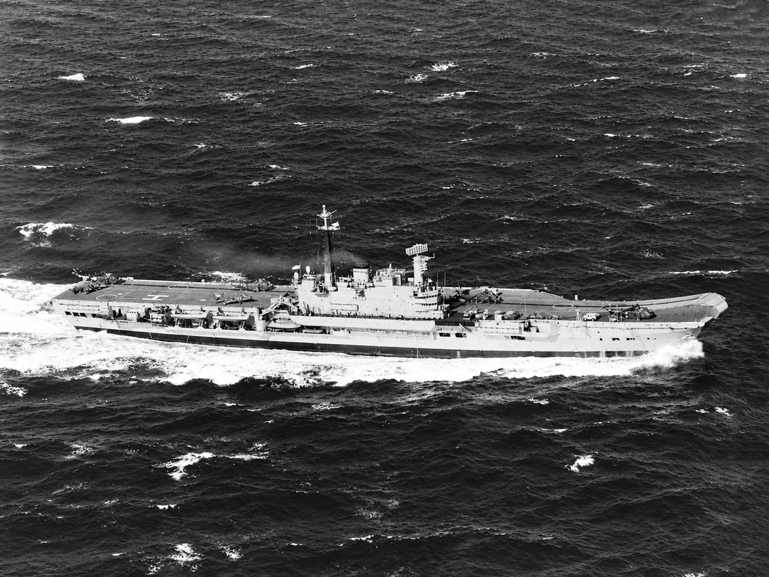 HMS Hermes R12 Centaur Class Aircraft Carrier March 1982 Starboard Side