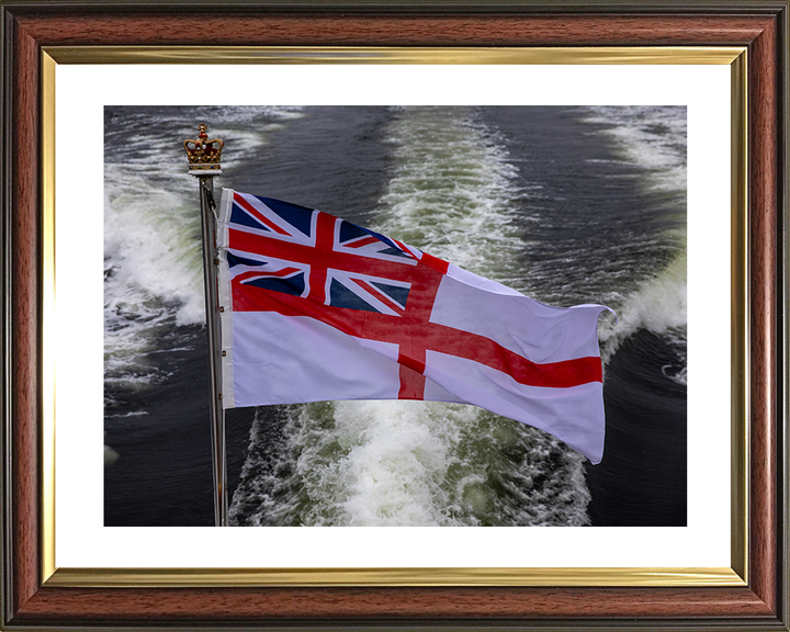 White Ensign and Ships Wake Photo Print - Royal Navy Hampshire Prints 10 x 8 Classic Frame Yes
