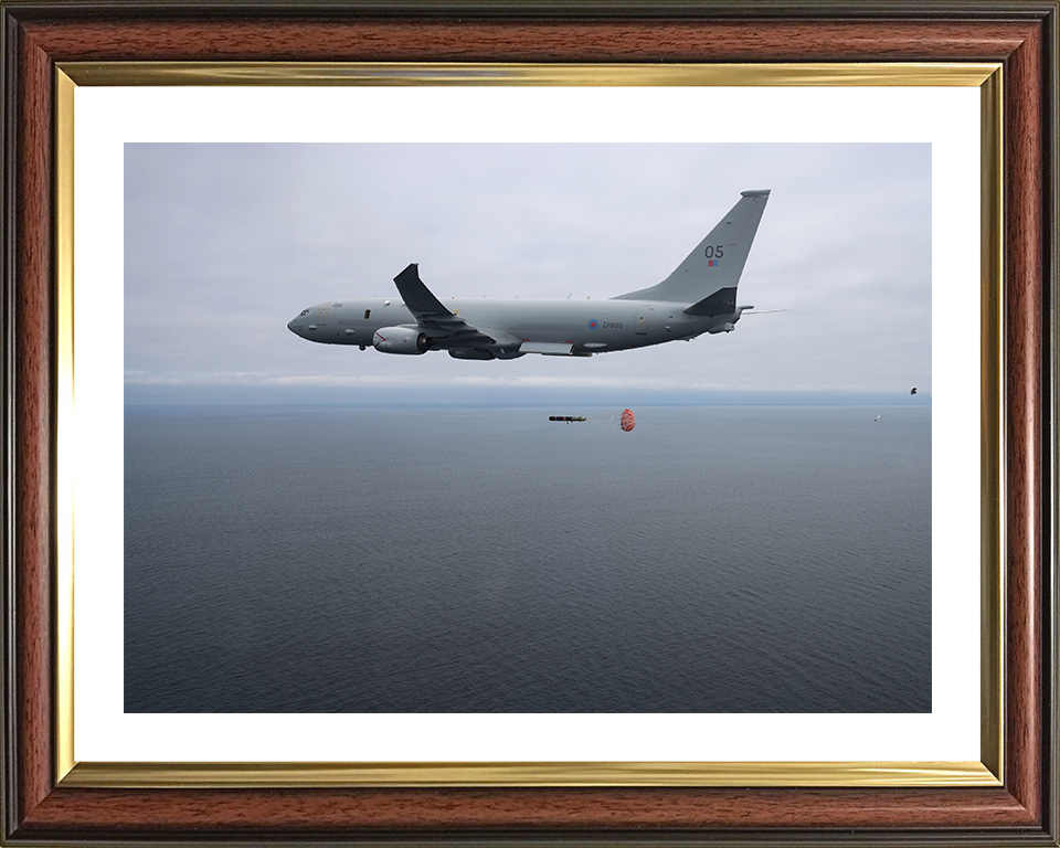 RAF Poseidon (P-8A) releasing a torpedo Photo Print - Royal Air Force Aircraft Hampshire Prints 10 x 8 Classic Frame Yes