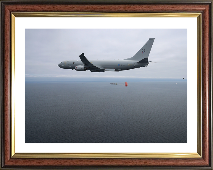 RAF Poseidon (P-8A) releasing a torpedo Photo Print - Royal Air Force Aircraft Hampshire Prints 10 x 8 Classic Frame Yes