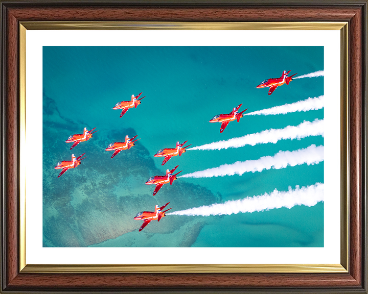 RAF Red Arrows fly over the sea in Formation Photo Print - Royal Air Force Aircraft Hampshire Prints 10 x 8 Classic Frame Yes