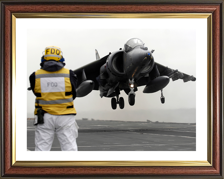 Harrier GR9 With Flight Deck Officer (FDO) Photo Print - Royal Navy Aircraft Posters, Prints, & Visual Artwork Hampshire Prints 10 x 8 Classic Frame Yes