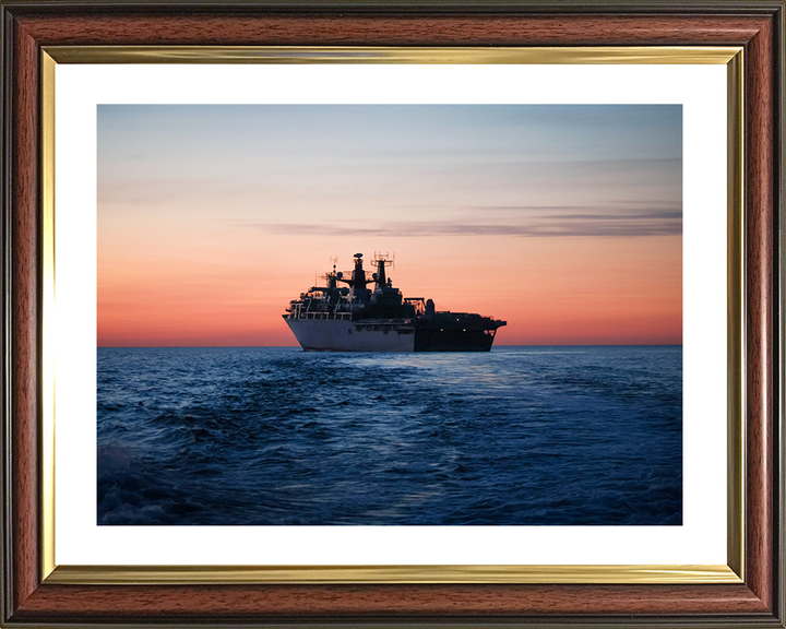 HMS Albion (L14) Royal Navy Albion Class Amphibious Ship Underway at Sunset Photo Print Wall Art Naval Decor Posters, Prints, & Visual Artwork Hampshire Prints 10 x 8 Classic Frame Yes